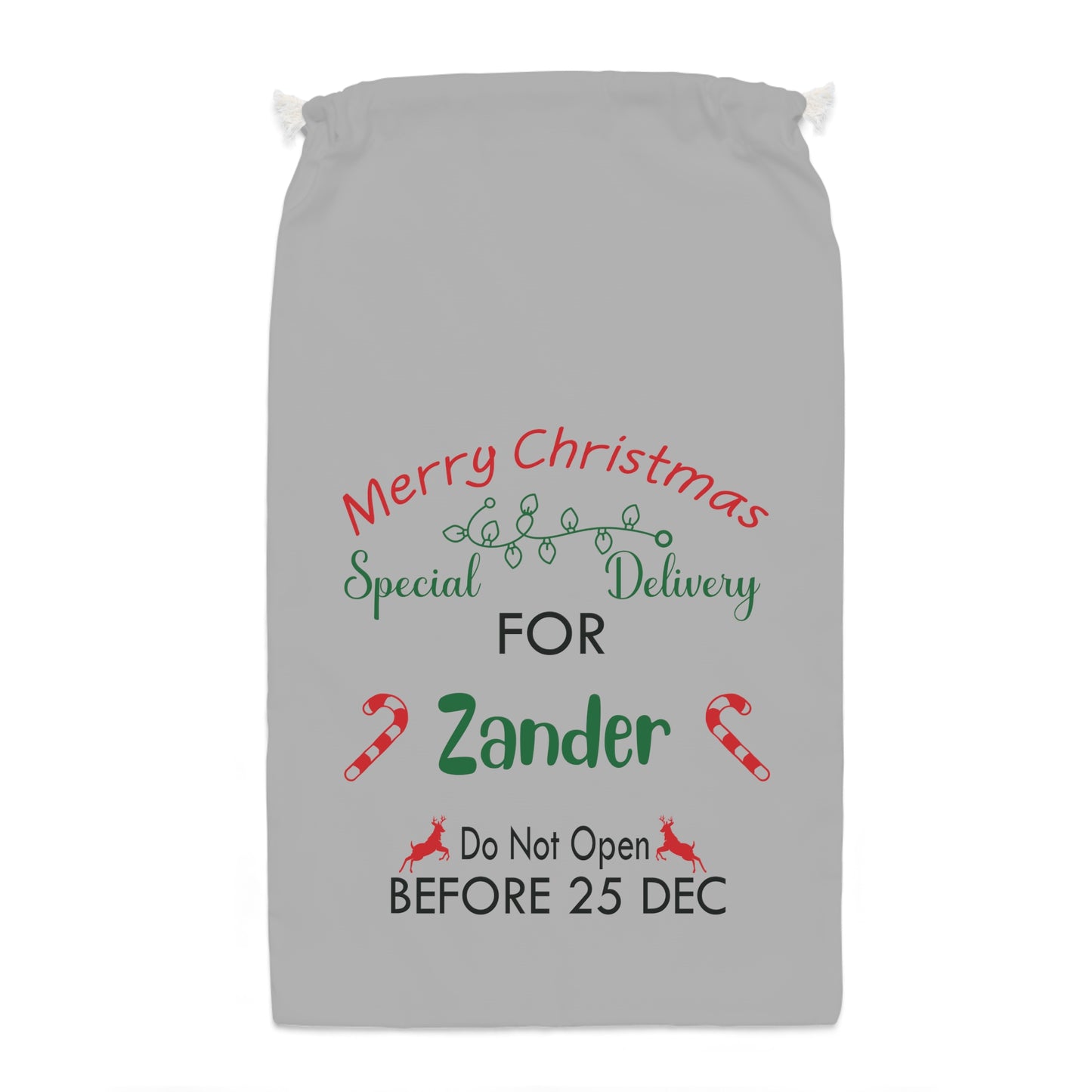 Merry Christmas Special Delivery - Personalized Light Grey Sack