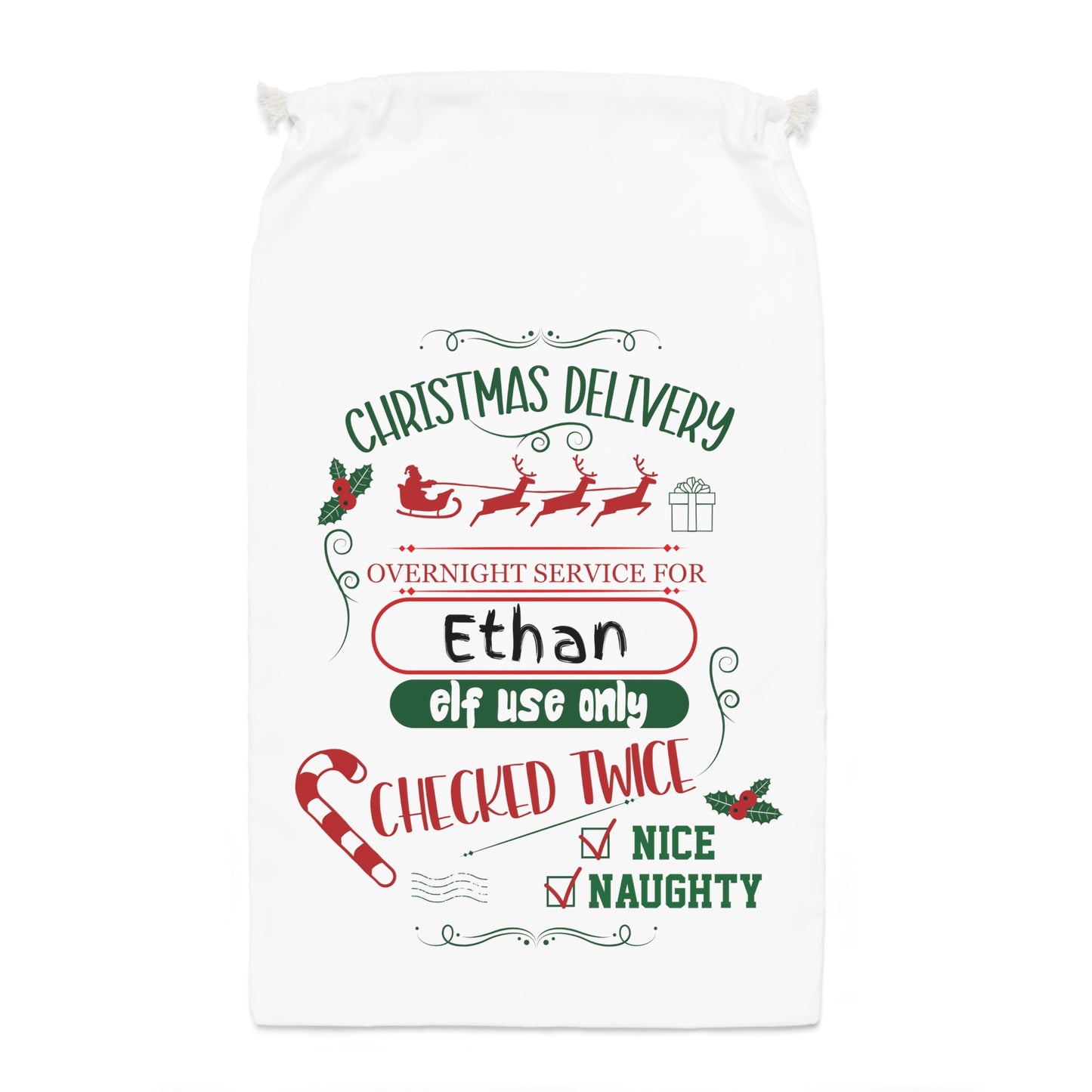 Elf Use Only - Personalized White Sack