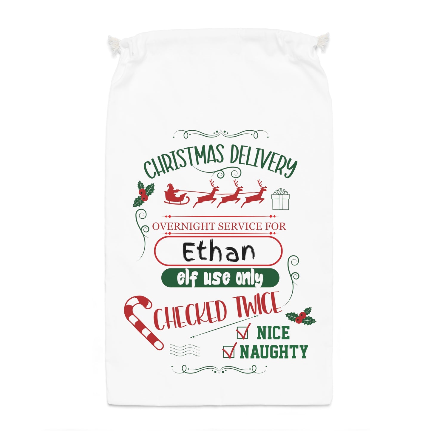 Elf Use Only - Personalized White Sack