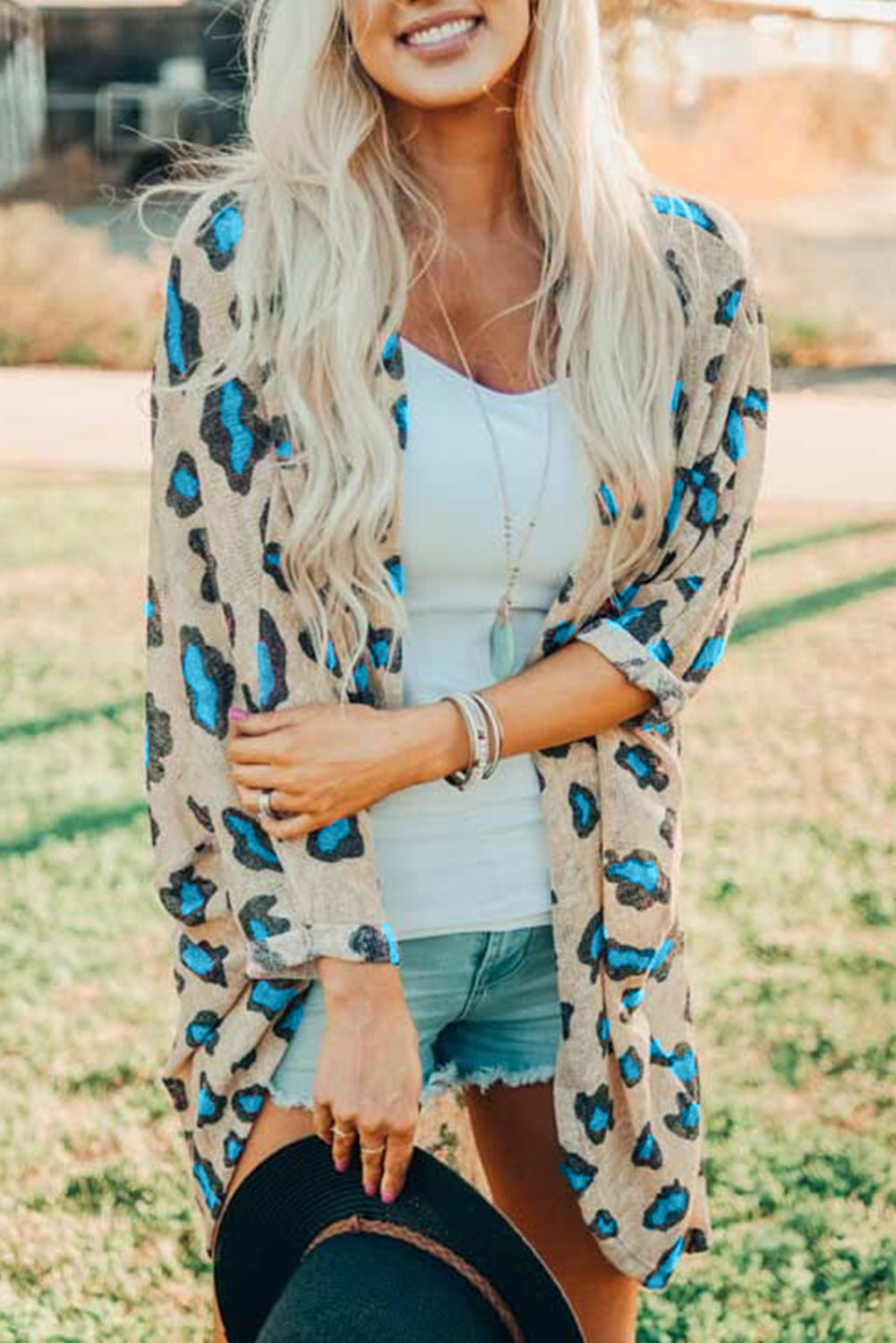 Printed Open Front Half Sleeve Cardigan