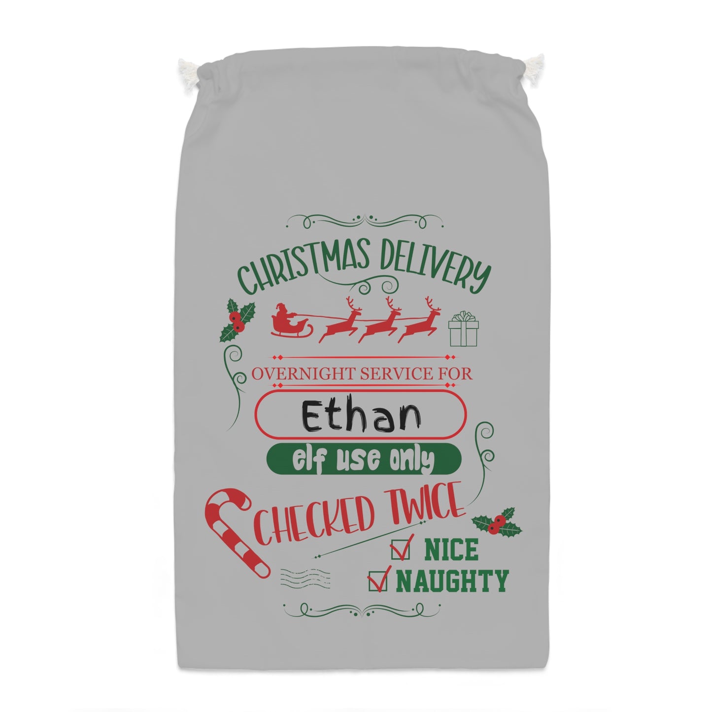 Elf Use Only - Personalized Grey Sack