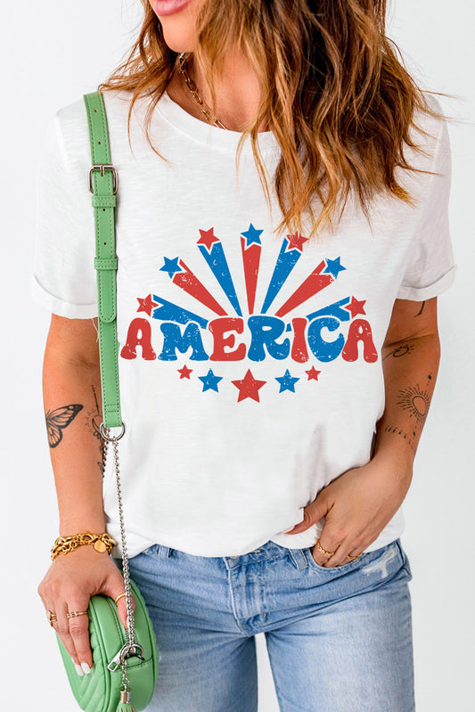 AMERICA Star Graphic Round Neck Tee