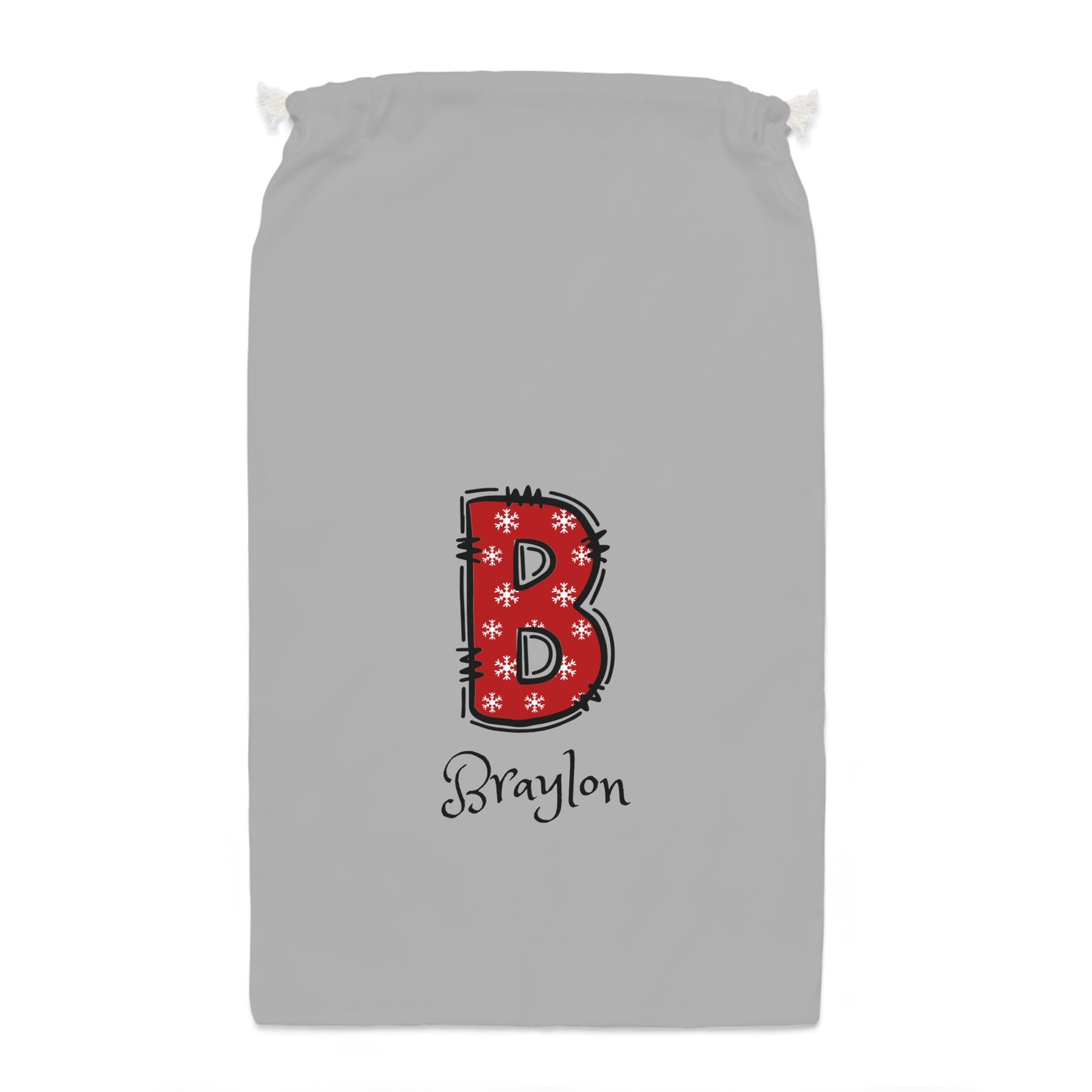 Red Snowflake Initial Personalized Light Grey Sack