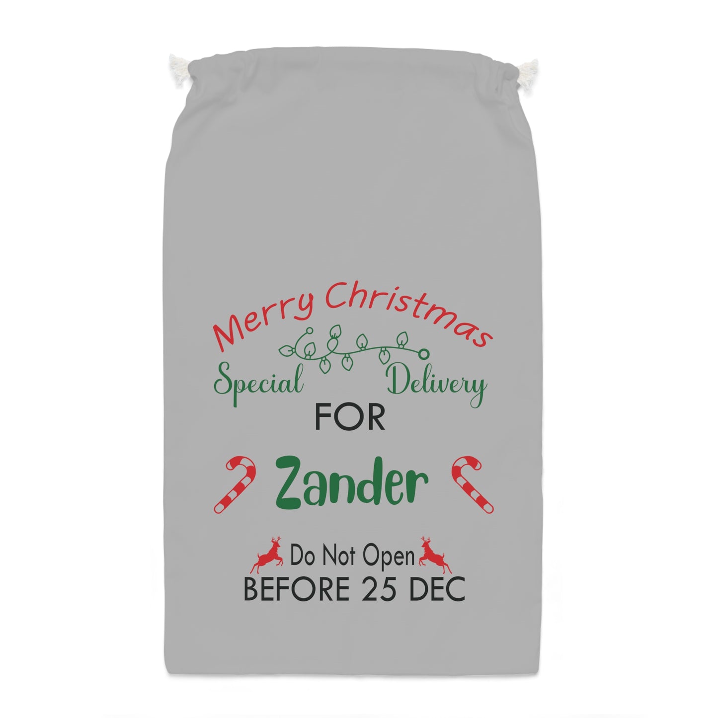 Merry Christmas Special Delivery - Personalized Light Grey Sack