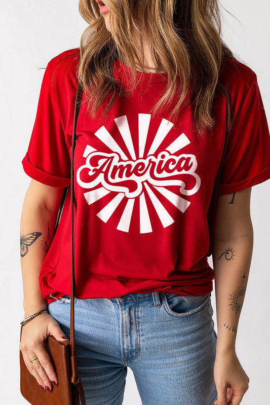 AMERICA Graphic Round Neck Short Sleeve Tee