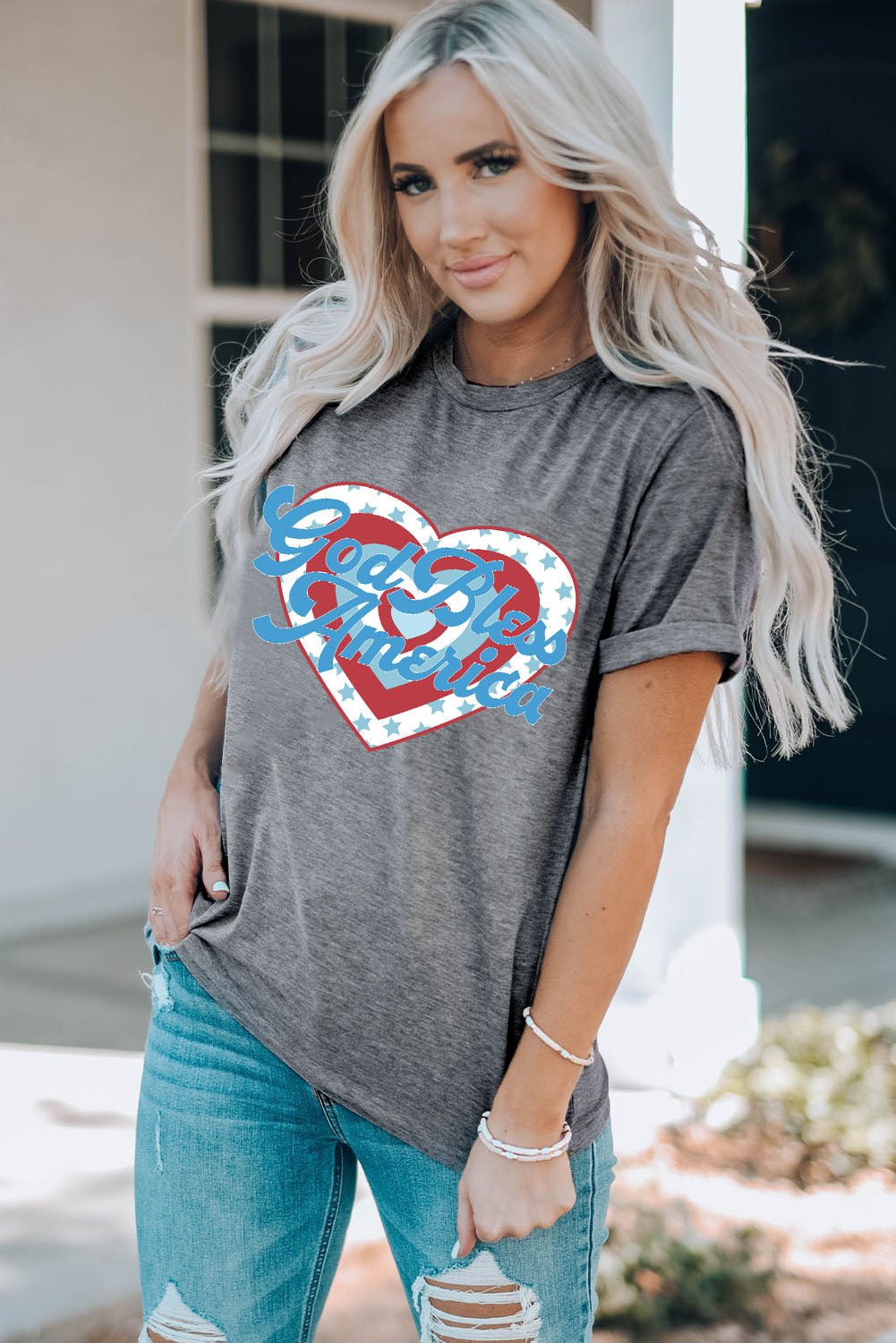 GOD BLESS AMERICA Heart Graphic T-Shirt