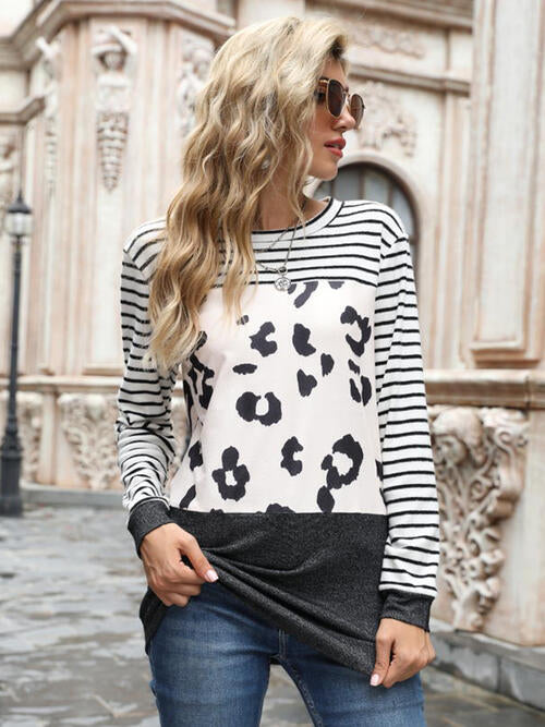 Leopard Striped Long Sleeve T-Shirt