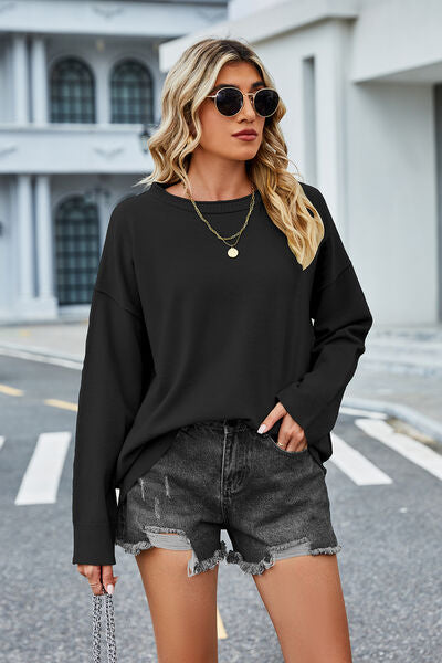 Round Neck Dropped Shoulder Sweater