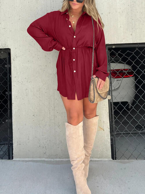 Button Up Long Sleeve Slit Shirt and Shorts Set