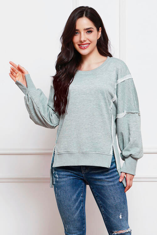 Exposed Seam High-Low Slit Sweatshirt