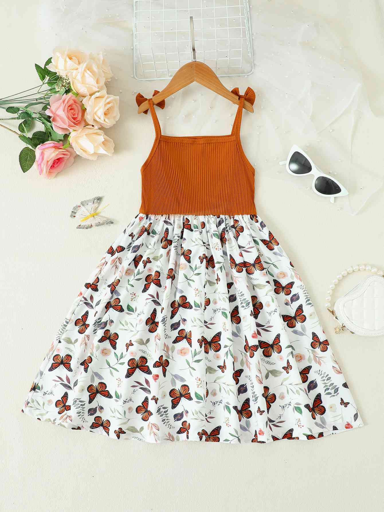 Butterfly Print Bow Detail Dress