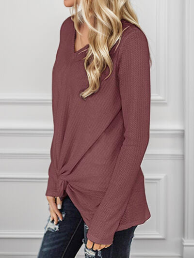 Twisted V-Neck Long Sleeve T-Shirt