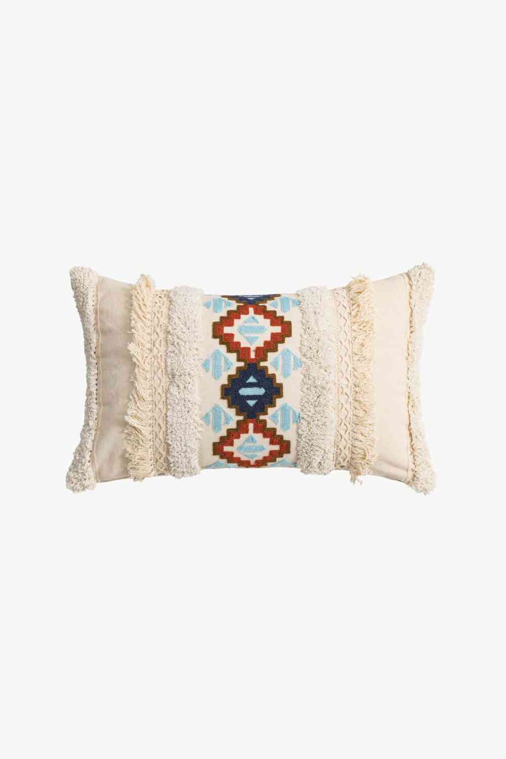 Embroidered Fringe Detail Decorative Throw Pillow Case