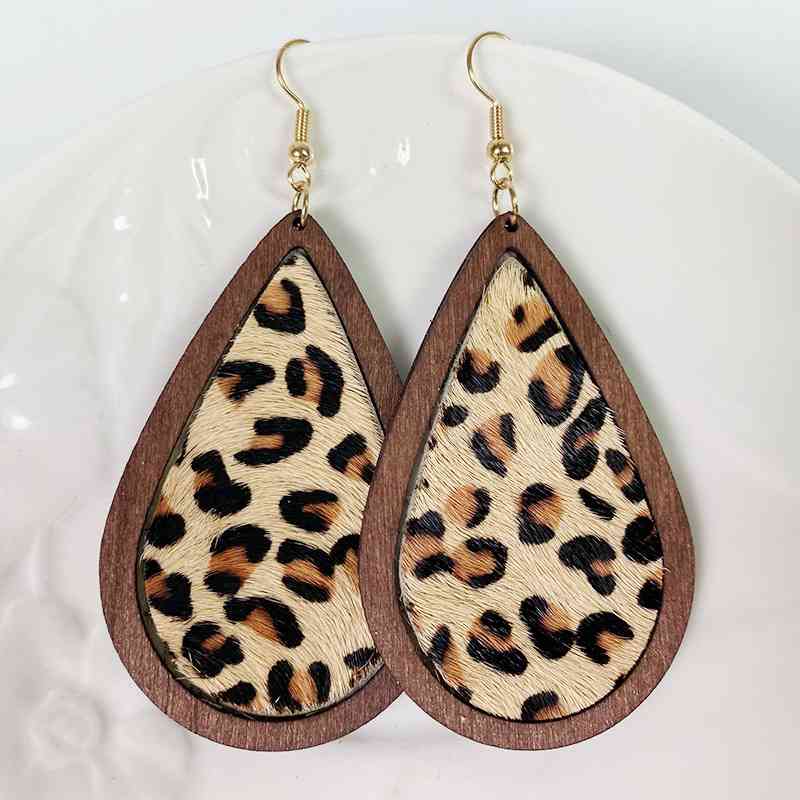 Teardrop Shape Wooden Dangle Earrings