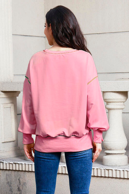 Sequin Nutcracker Round Neck Slit Sweatshirt