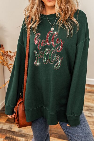 HOLLY JOLLY Sequin Round Neck Sweatshirt