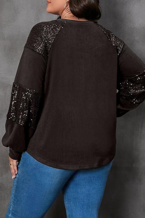 Plus Size Sequin Christmas Elements Long Sleeve T-Shirt