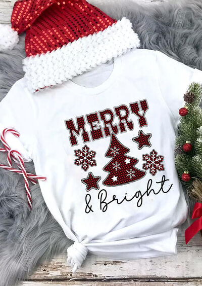 MERRY & BRIGHT Round Neck Short Sleeve T-Shirt