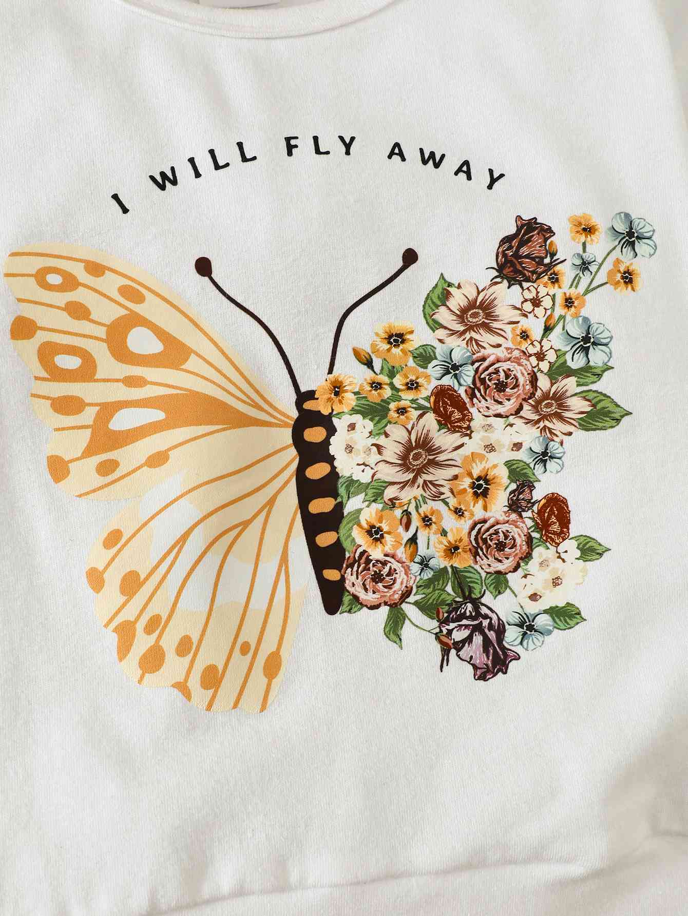 I Will FLY AWAY Butterfly Graphic Tee and Floral Print Flare Pants Kit