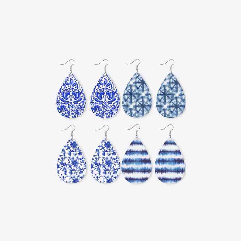 Printed PU Teardrop Earrings