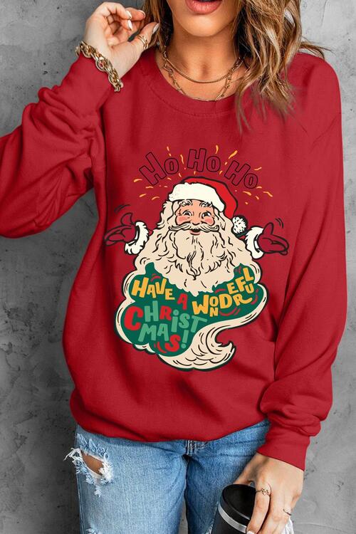 Santa Graphic Round Neck Long Sleeve Sweatshirt