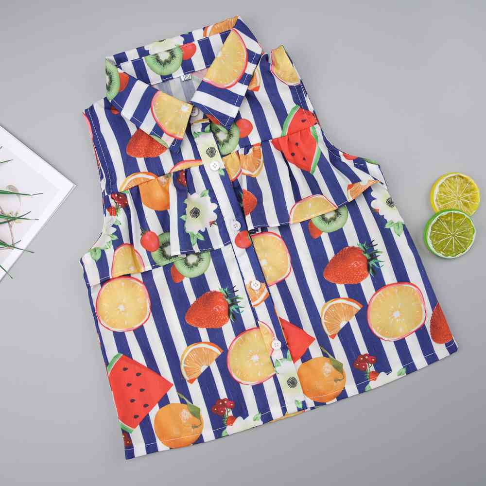 Fruit Striped Collared Sleeveless Shirt