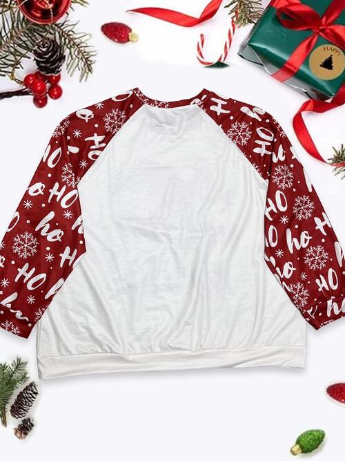 Plus Size Santa Graphic Round Neck Long Sleeve T-Shirt