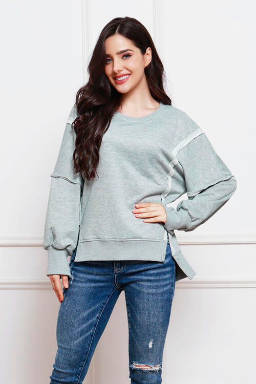 Exposed Seam High-Low Slit Sweatshirt