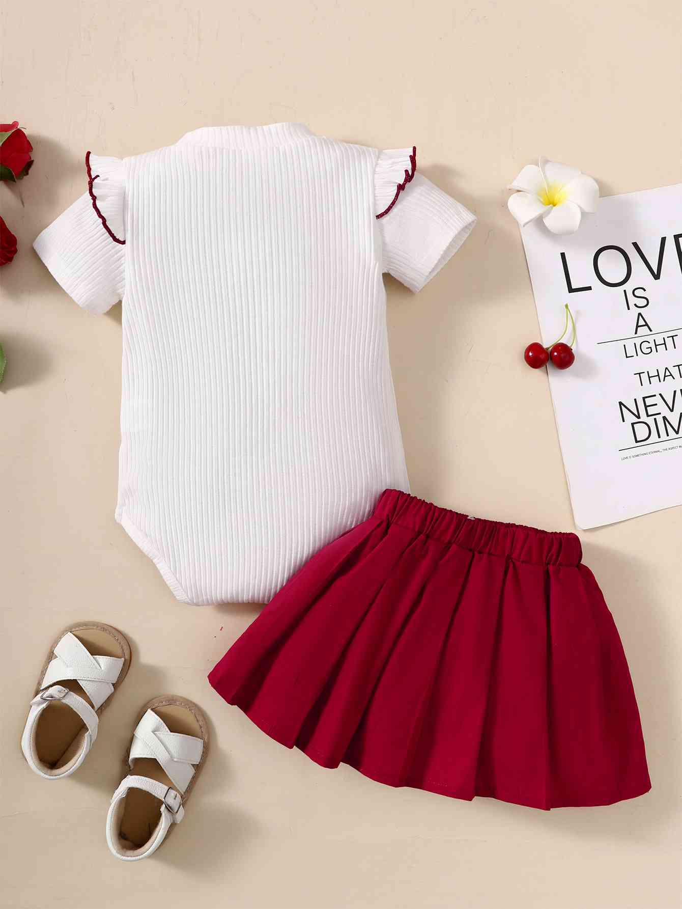 Baby Girl Ribbed Bodysuit and Pleated Skirt Set