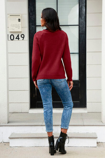 Half Button Up V-Neck Sweater