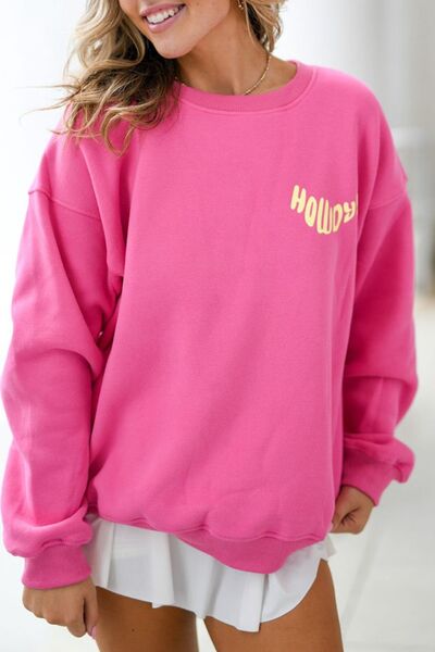 HOWDY! Round Neck Dropped Shoulder Sweatshirt