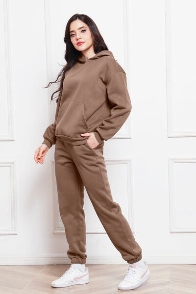 Drop Shoulder Long Sleeve Hoodie and Pants Set