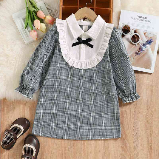 Plaid Flounce Sleeve Dress