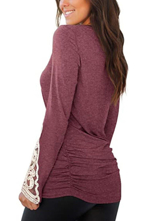 Lace Detail Long Sleeve Round Neck T-Shirt