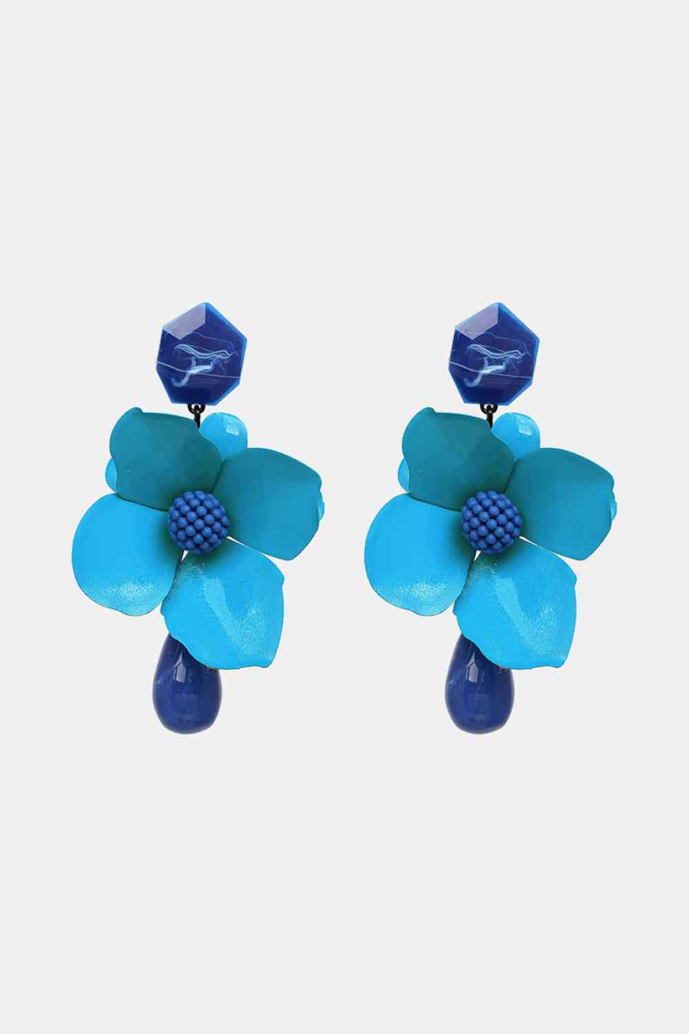 Bloosom Flower and Teardrop Resin Dangle Earrings