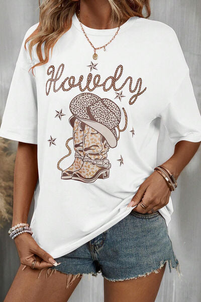 HOWDY Round Neck Short Sleeve T-Shirt