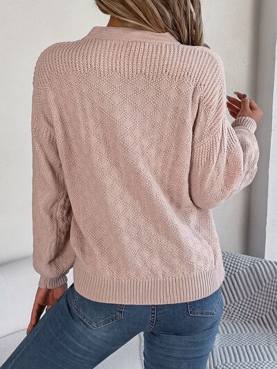 Half Button V-Neck Long Sleeve Sweater