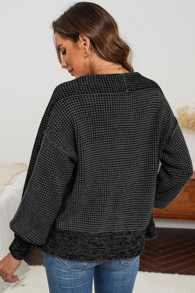 Waffle-knit Pocketed Open Front Cardigan