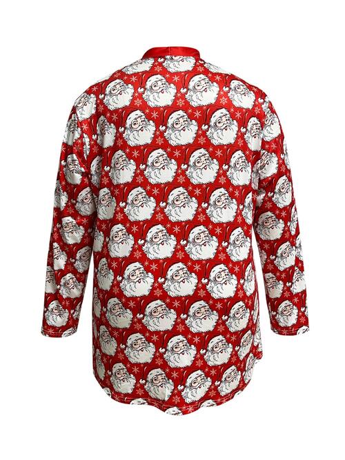 Plus Size Santa Print Open Front Long Sleeve Cardigan