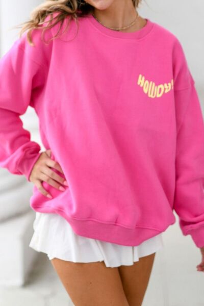 HOWDY! Round Neck Dropped Shoulder Sweatshirt