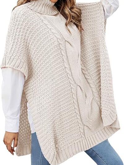 Cable-Knit Half Sleeve Turtleneck Sweater