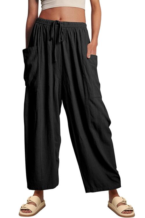 Drawstring Pocketed Wide Leg Pant