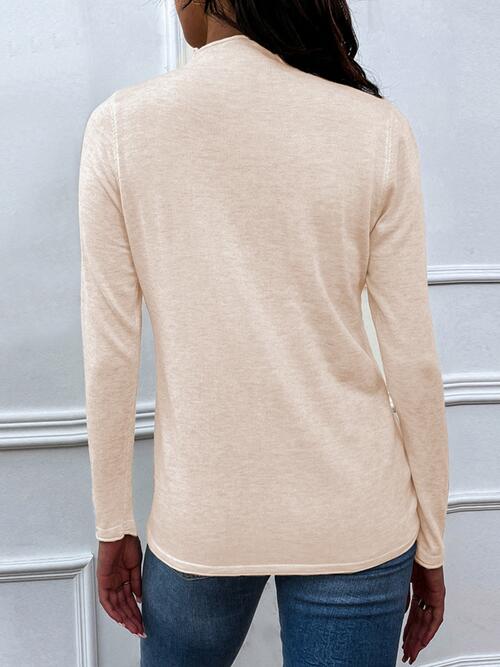 Drawstring Mock Neck Long Sleeve T-Shirt