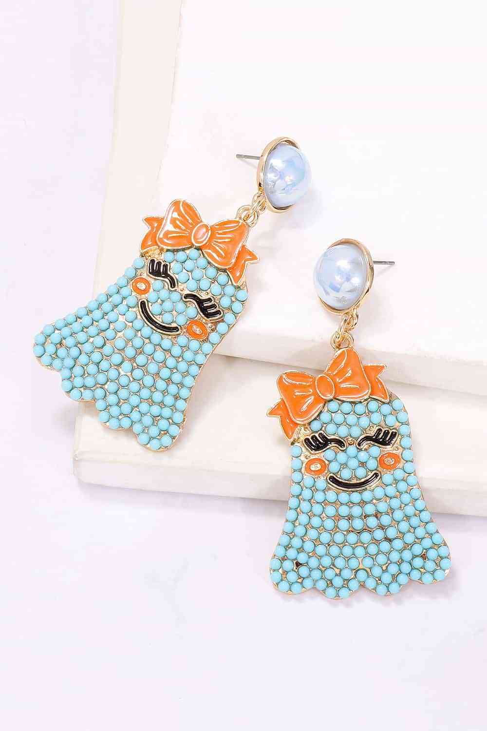 Smiling Ghost Shape Synthetic Pearl Earrings