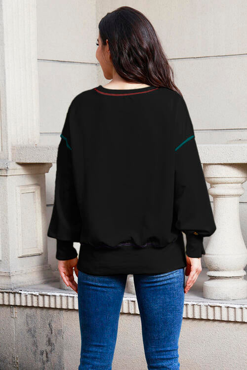 Sequin Nutcracker Round Neck Slit Sweatshirt