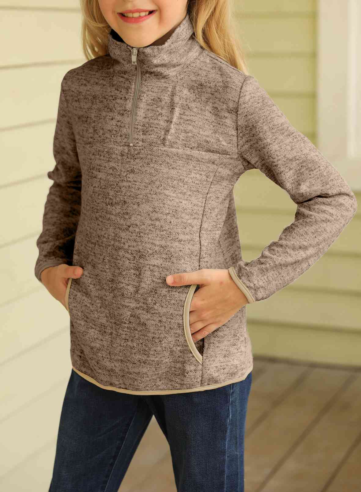 Kids Quarter-Zip Collar Sweatshirt with Kangaroo Pocket