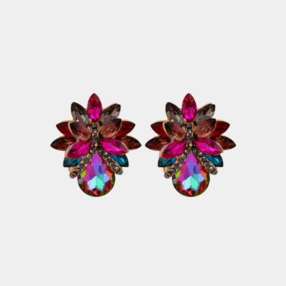 Flower Shape Glass Stone Stud Earrings