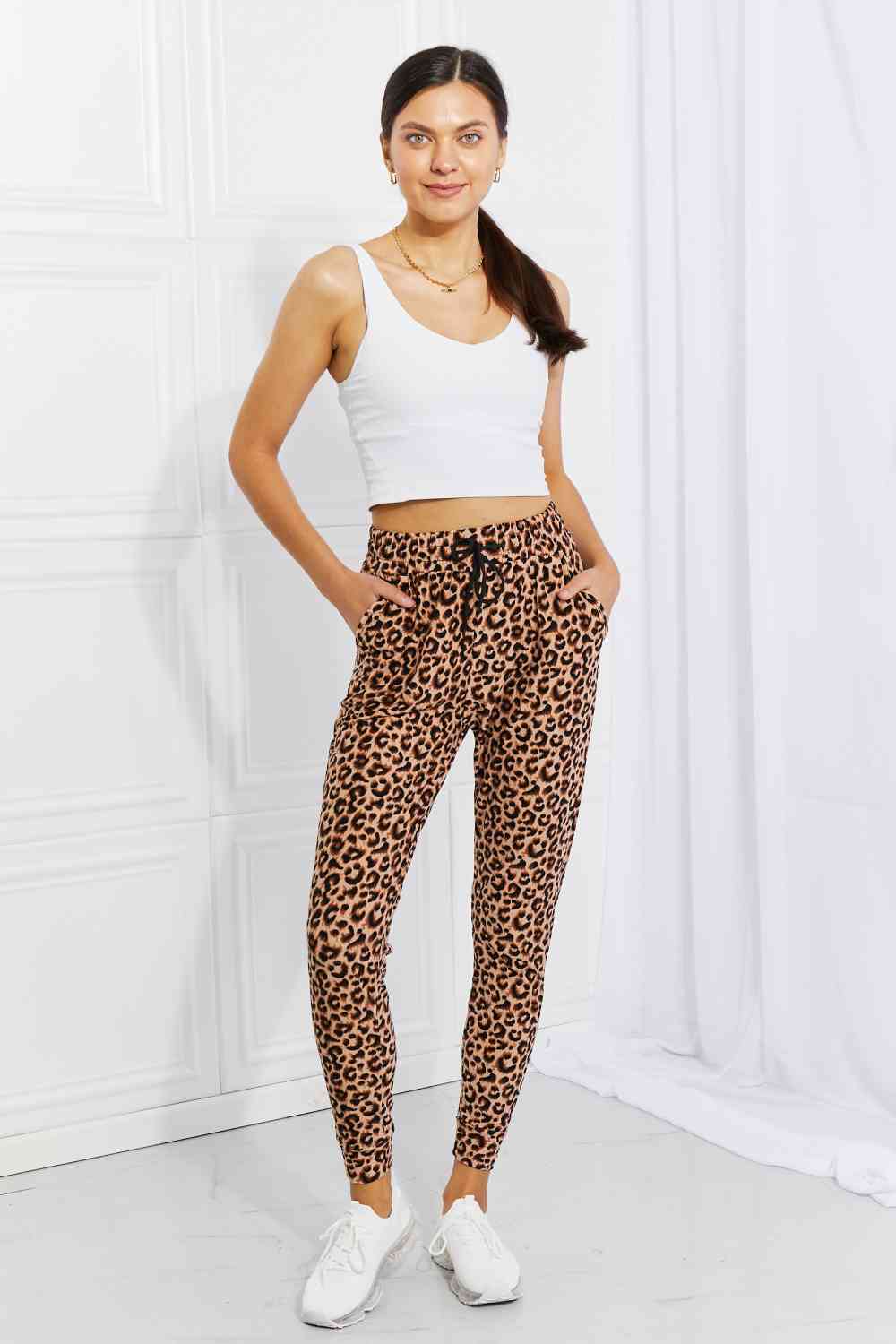 Leggings Depot Full Size Spotted Downtown Leopard Print Joggers