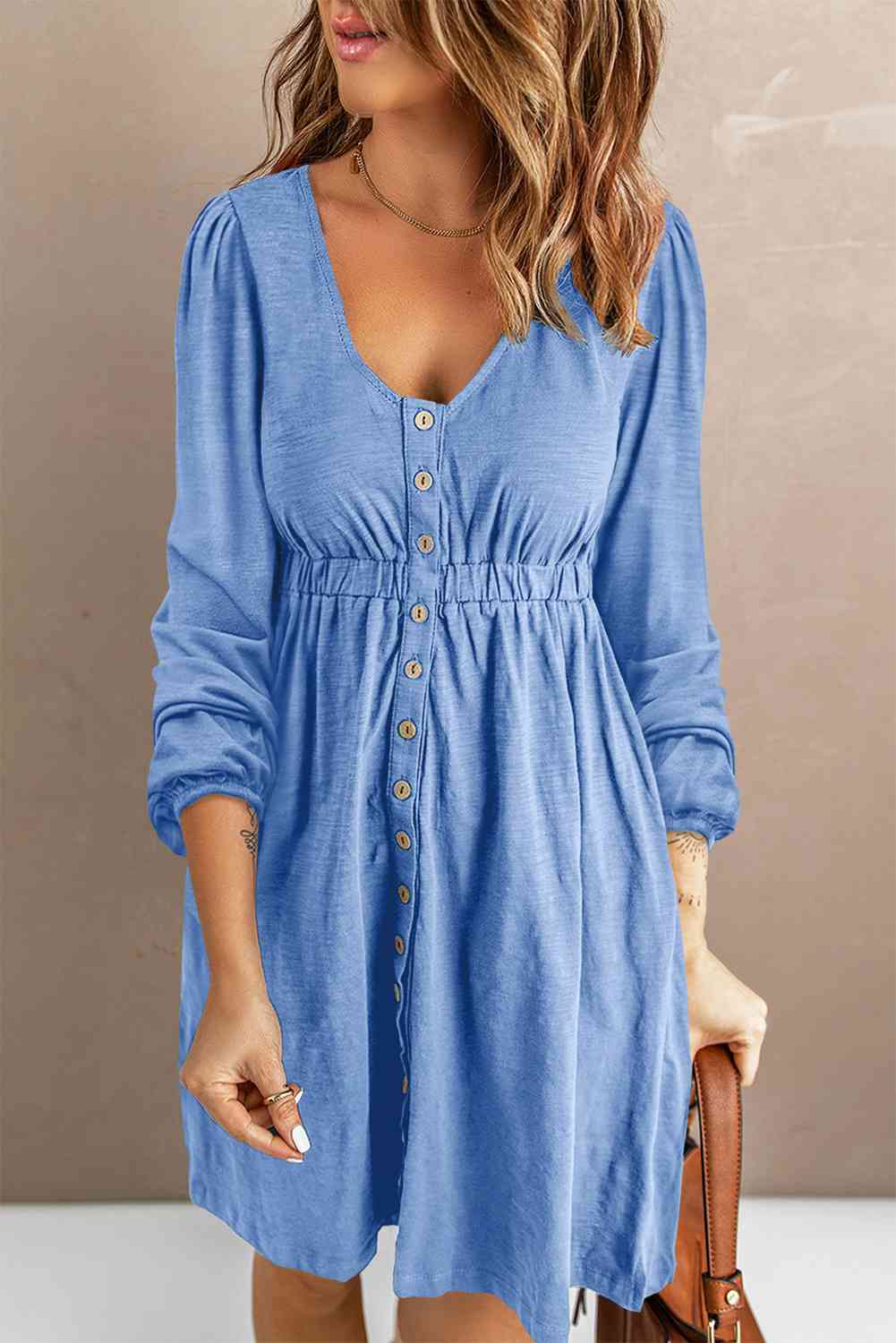 Button Down Long Sleeve Dress with Pockets