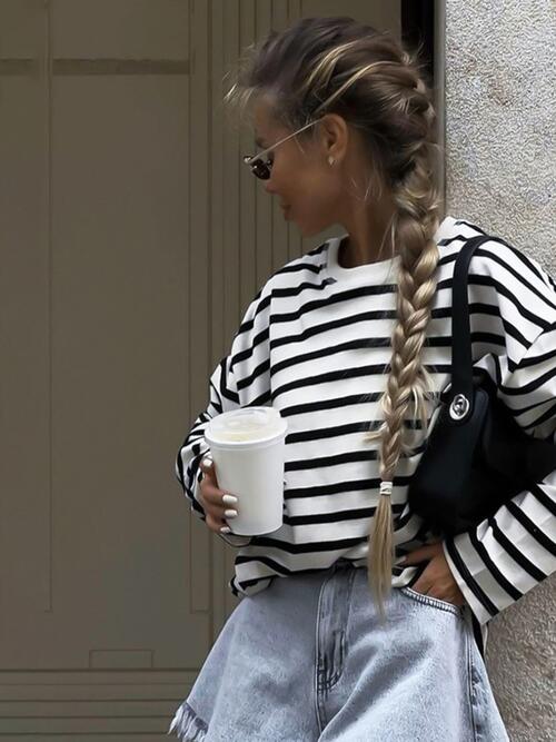 Striped Round Neck Long Sleeve T-Shirt